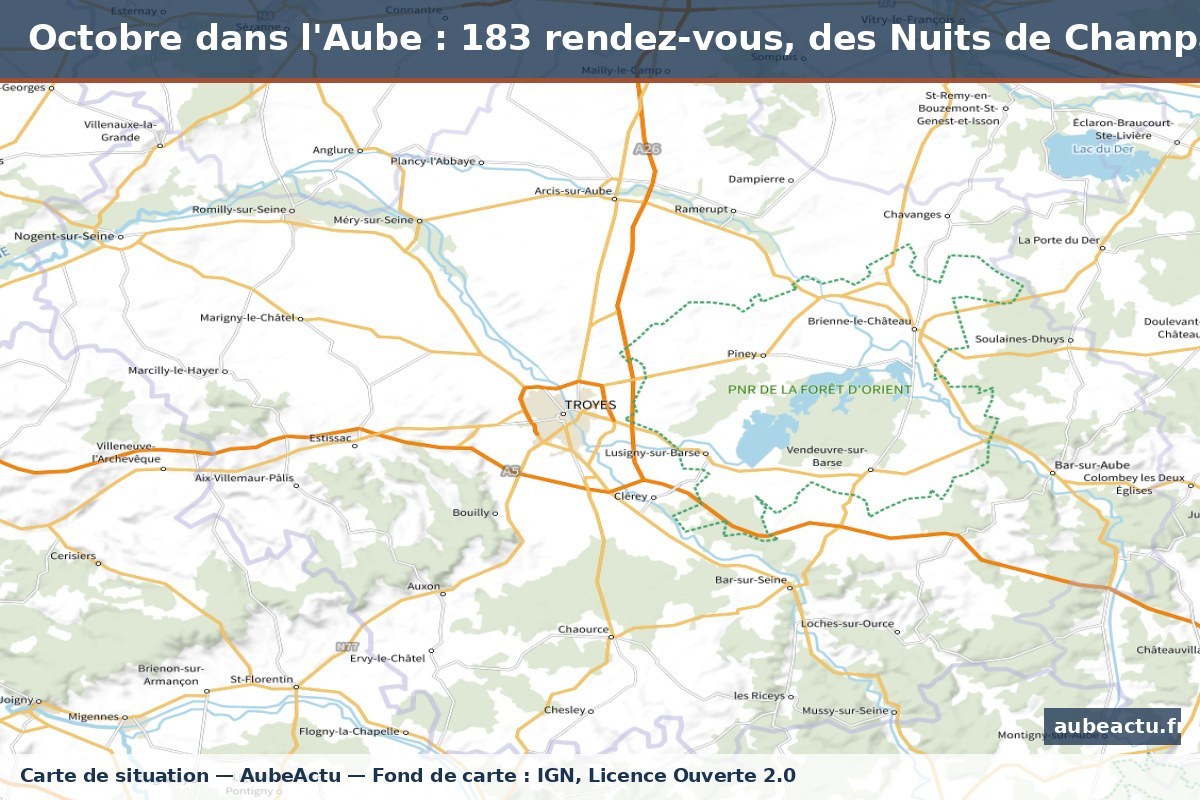 Carte : Octobre dans l'Aube : 183 rendez-vous, des Nuits de Champagne au brame du cerf à Mathaux